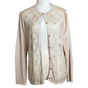 Vintage Cottagecore Lace Button Down Knit Cardigan Oversized  Women's Size S